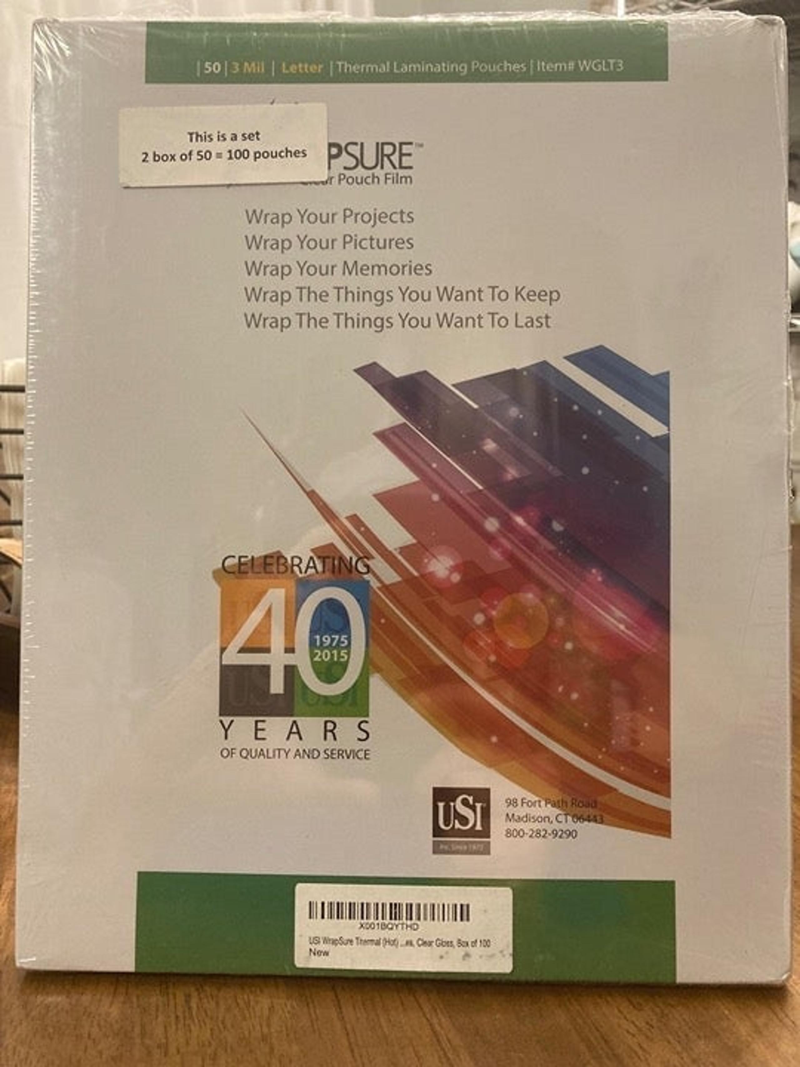 USI WrapSure Thermal Laminating Pouches, Letter Size, 3 Mil, 9x11.5", 100-Pack