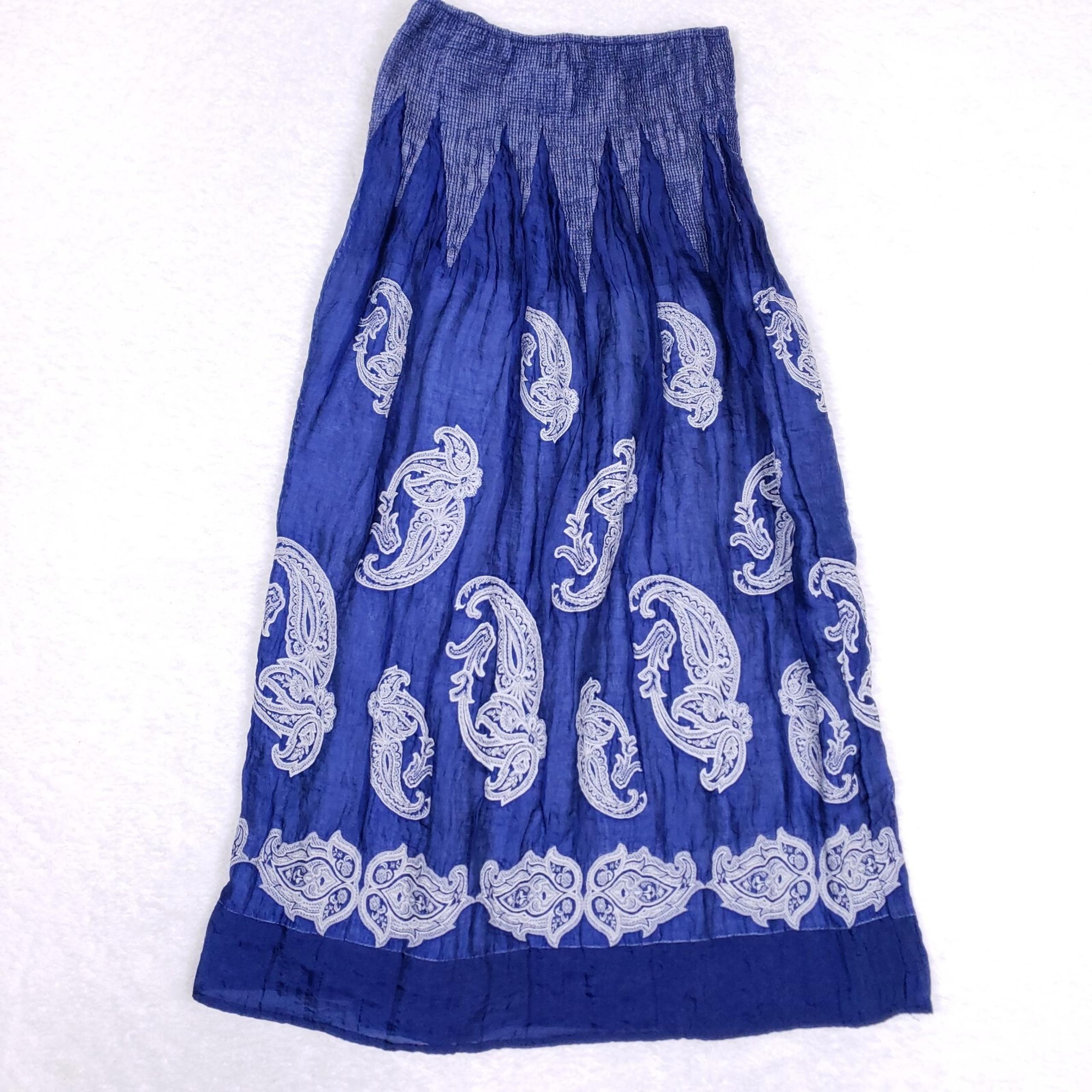 Lapis Skirt Blue Paisley Boho Crinkle One Size Elastic Waist Hippie Chic