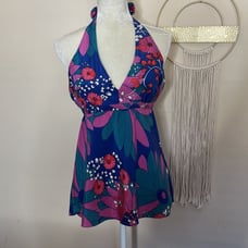 warehouse • silk blend retro floral print halter top y2k