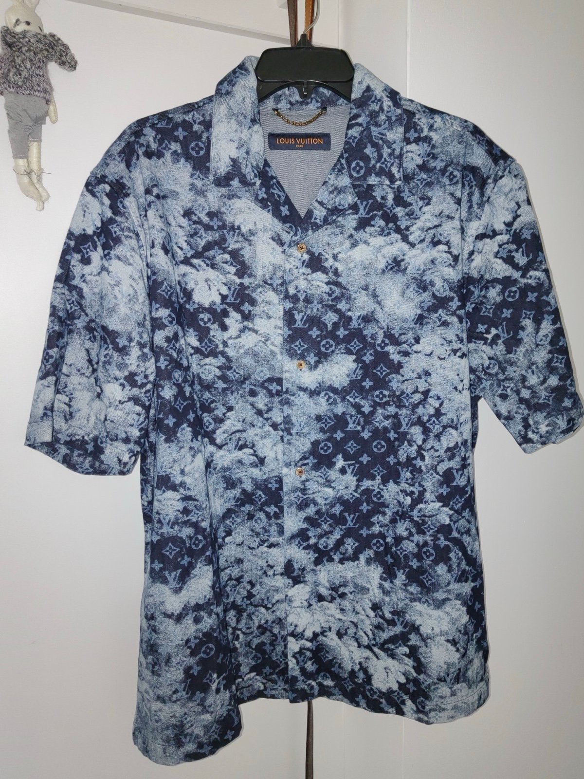 Hawaiian Tapestry Shirt Monogram Denim Shirt Cotton Indigo Blue 21SS