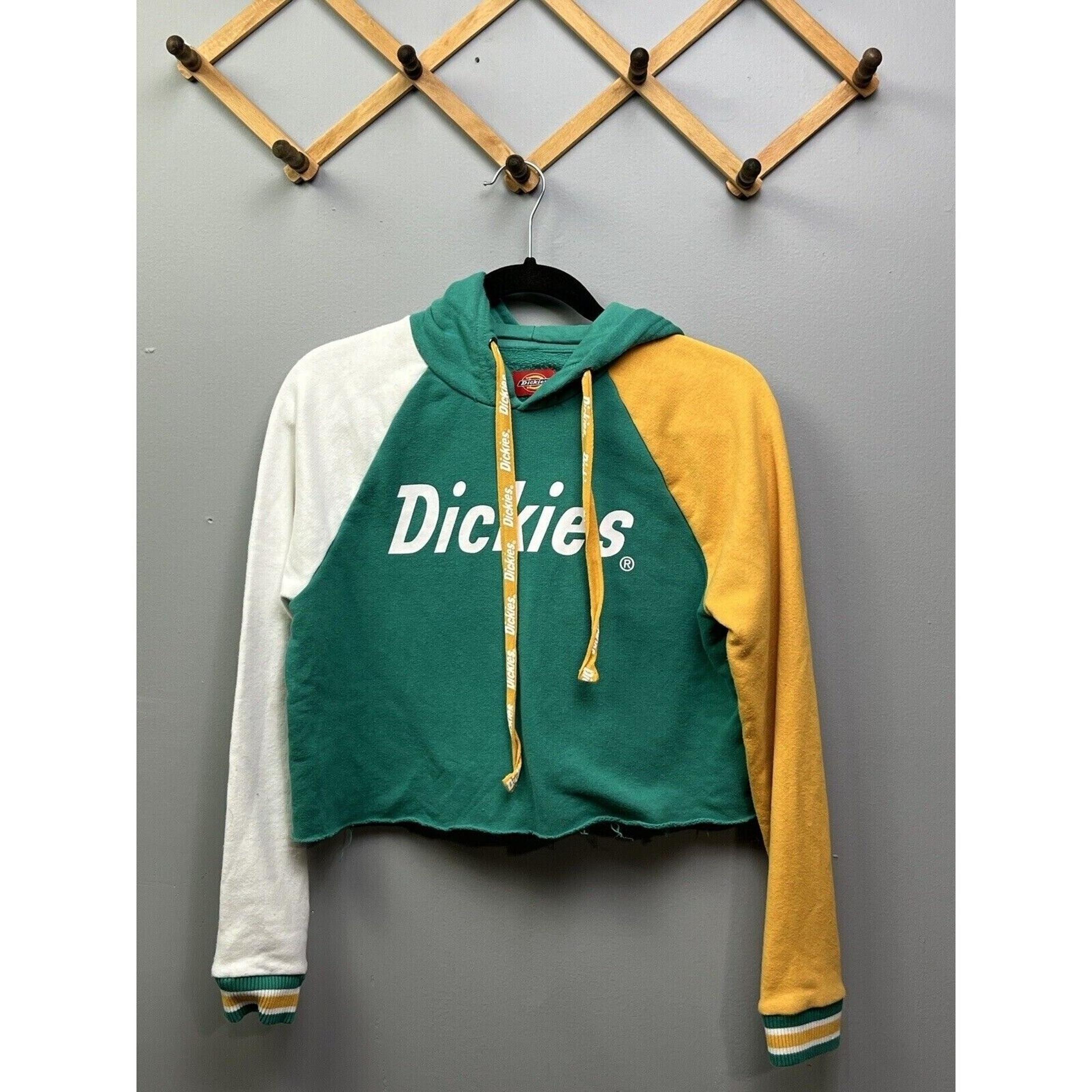 Dickies Cut Off Cropped Hooded Knit Sweatshirt Women's Small Long Sleeve FLAW