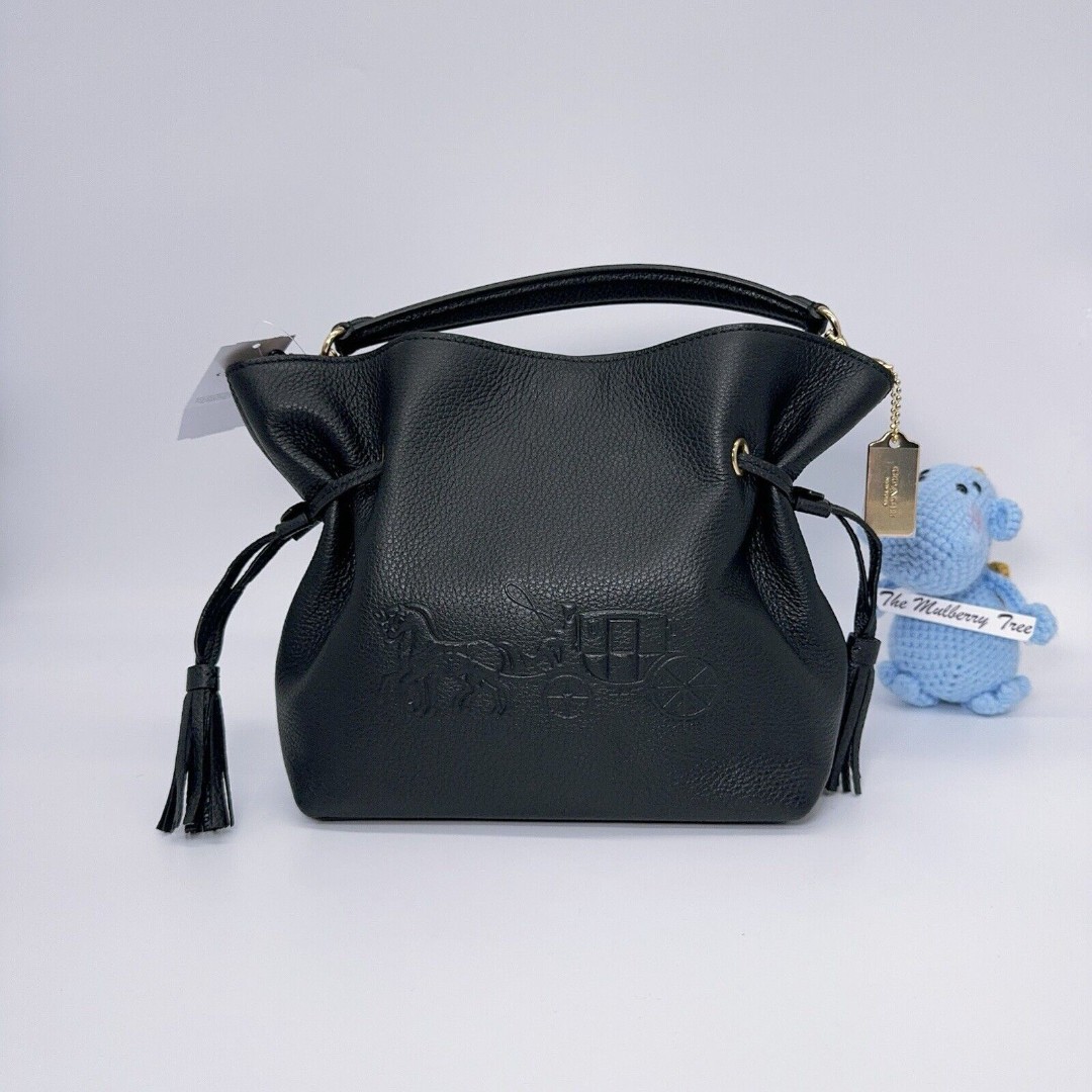 COACH CA213 Andy Crossbody With Horse And Carriage Black Gold Leather Tassel NWT