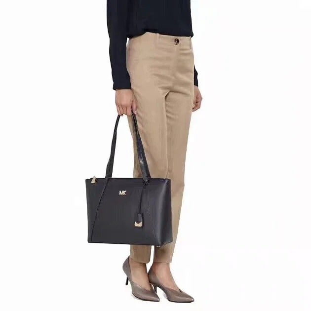 Michael Kors Women's Medium Maddie Leather Top-Handle Bag Tote Black/Gold