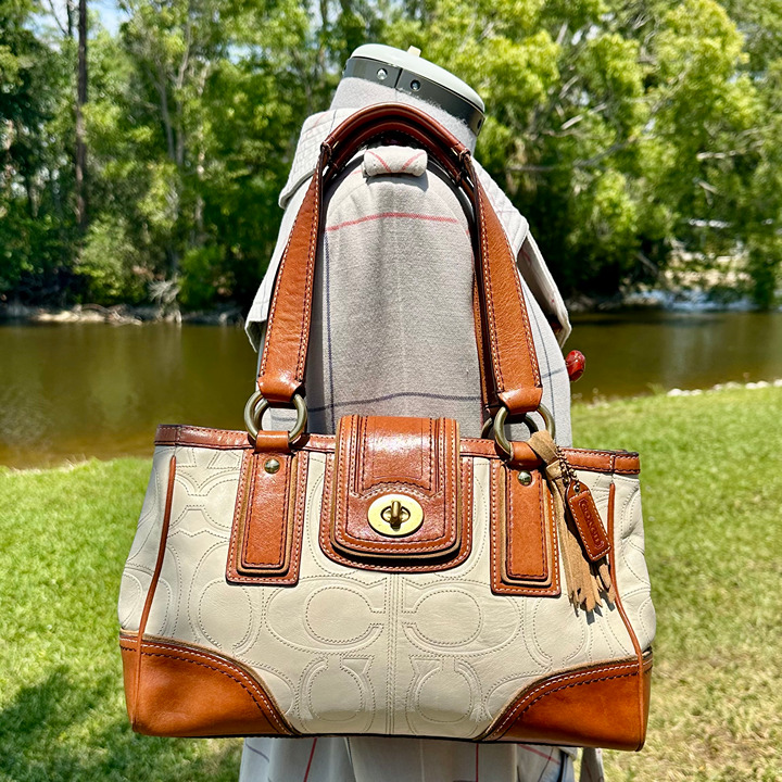 Coach Hampton Parchment & Saddle Brown Signature ‘C’ Leather Shoulder Bag 11330