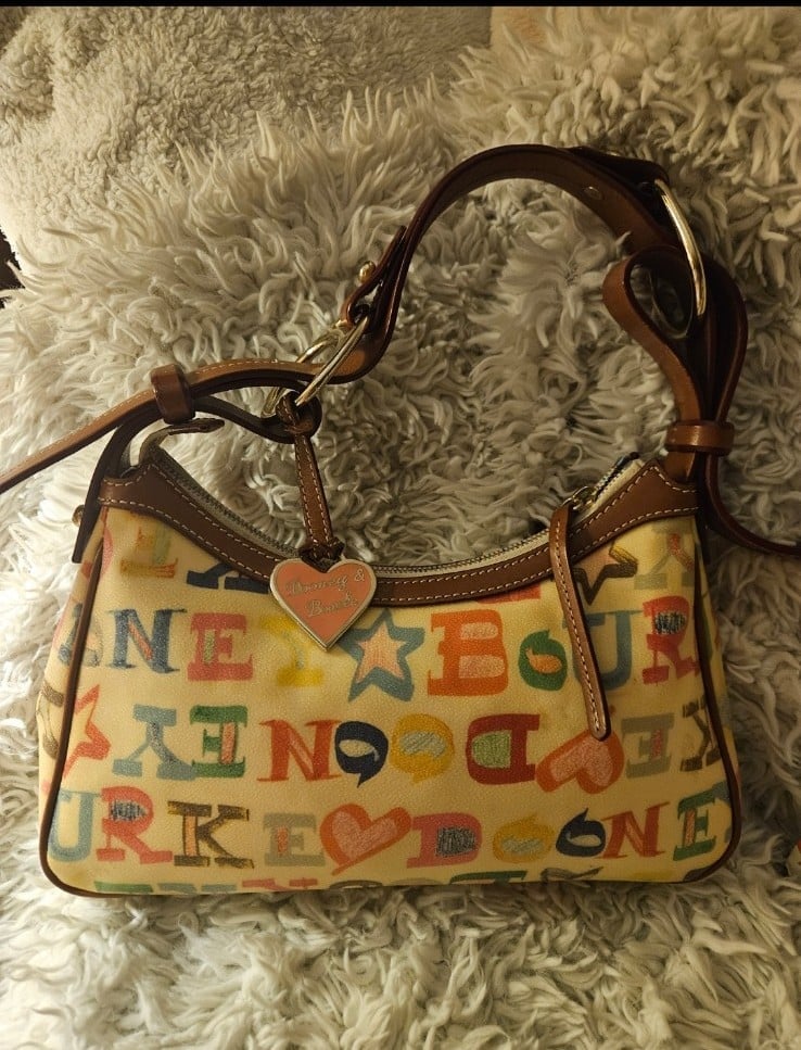 Genuine Dooney & Bourke Y2K 'GRAFFITI' Vintage Leather Handbag With Heart Charm