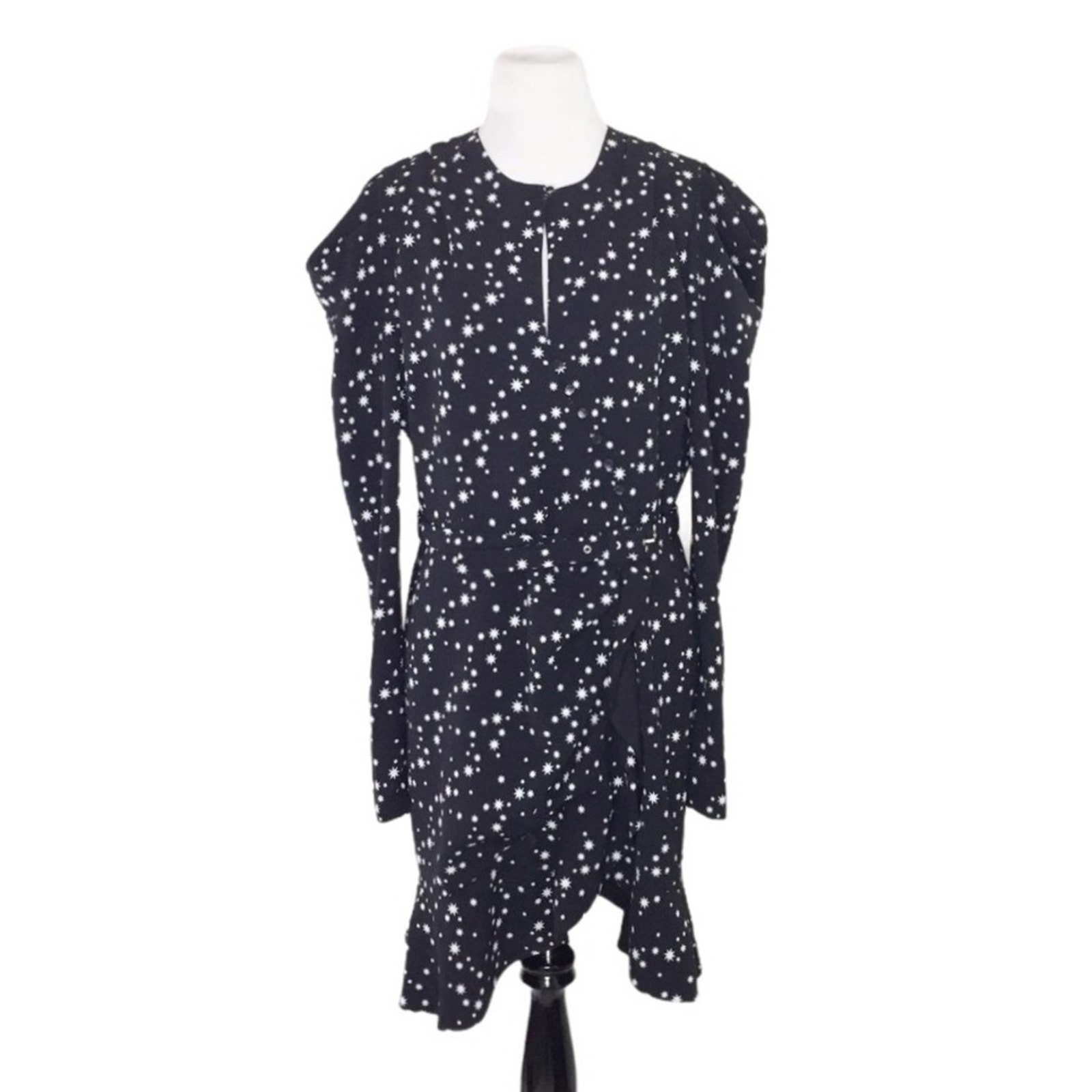 Jonathan Simkhai Star Print Puff Sleeve Wrap Mini Dress Black Size 12