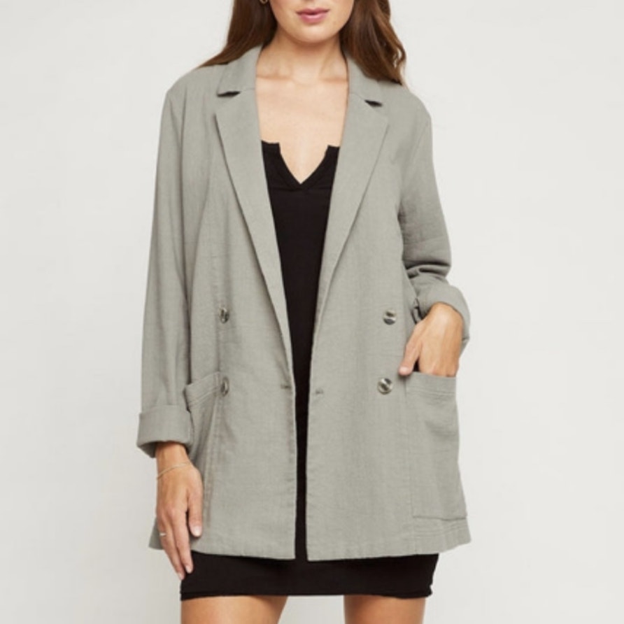 Gentle Fawn Field Blazer 100% Cotton Twill Double Breasted Large Pockets Sage L