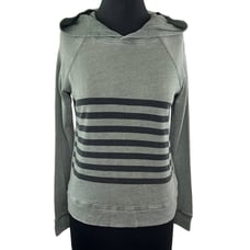 SUNDRY Olive Green Black Striped Long Sleeve Pullover Cotton Blend Hoodie Size 1
