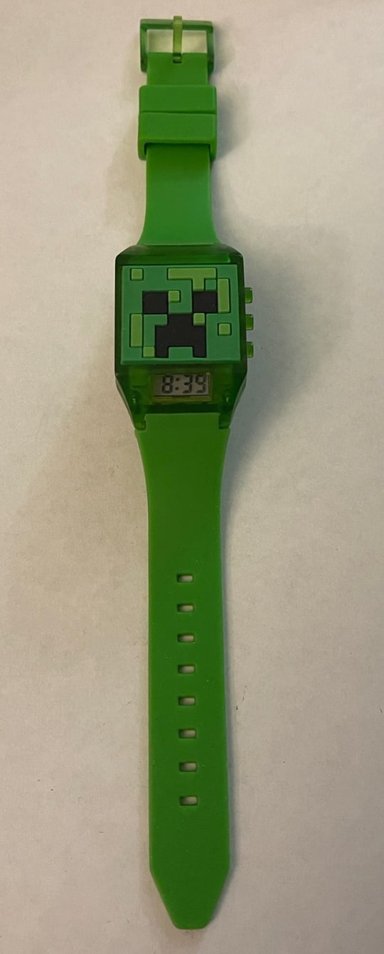 KIDS MINECRAFT GREEN SILICONE STRAP WATCH