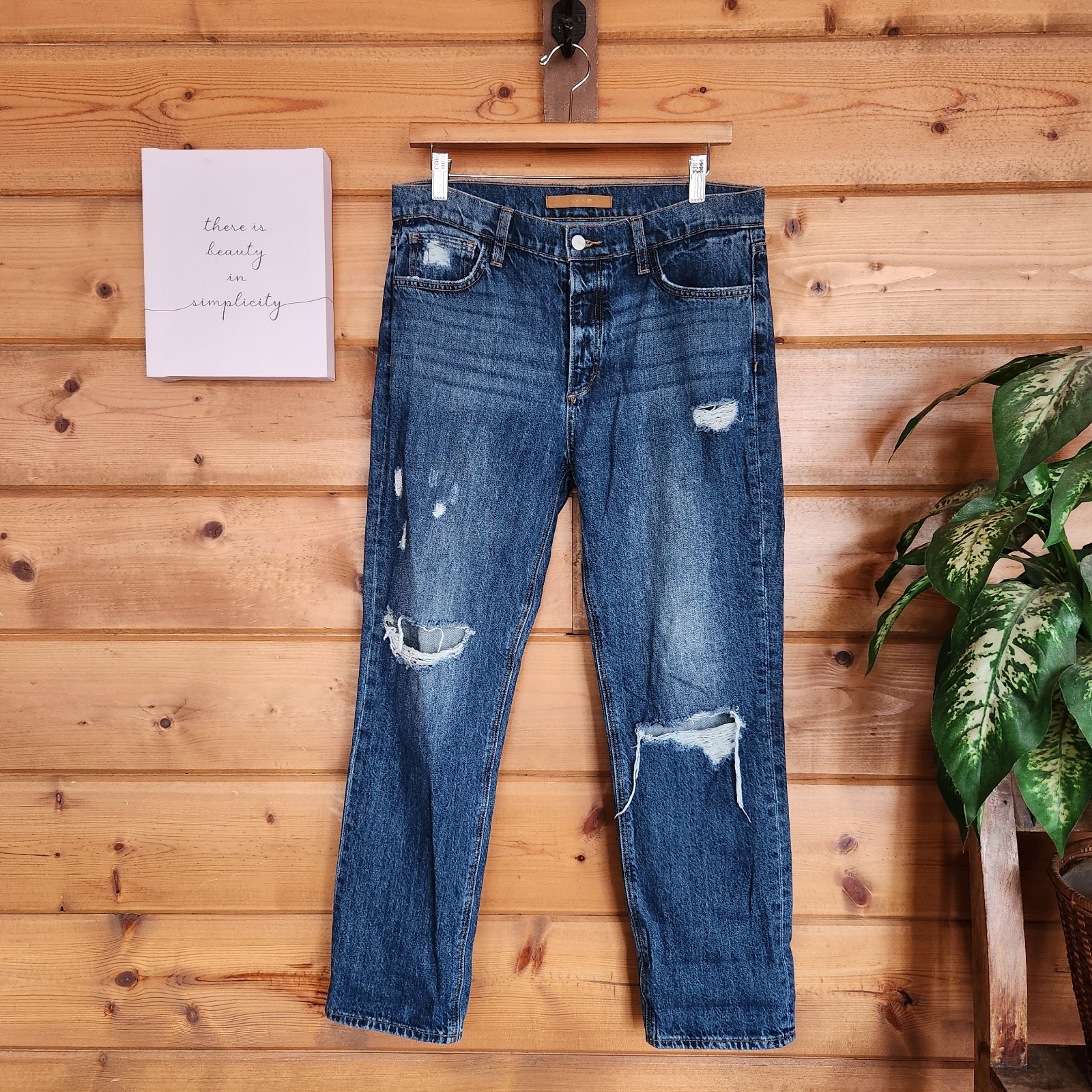 Joe's Scout Mid Rise Slim Boyfriend Jeans Cropped Distressed In Remix Sz 29 X27