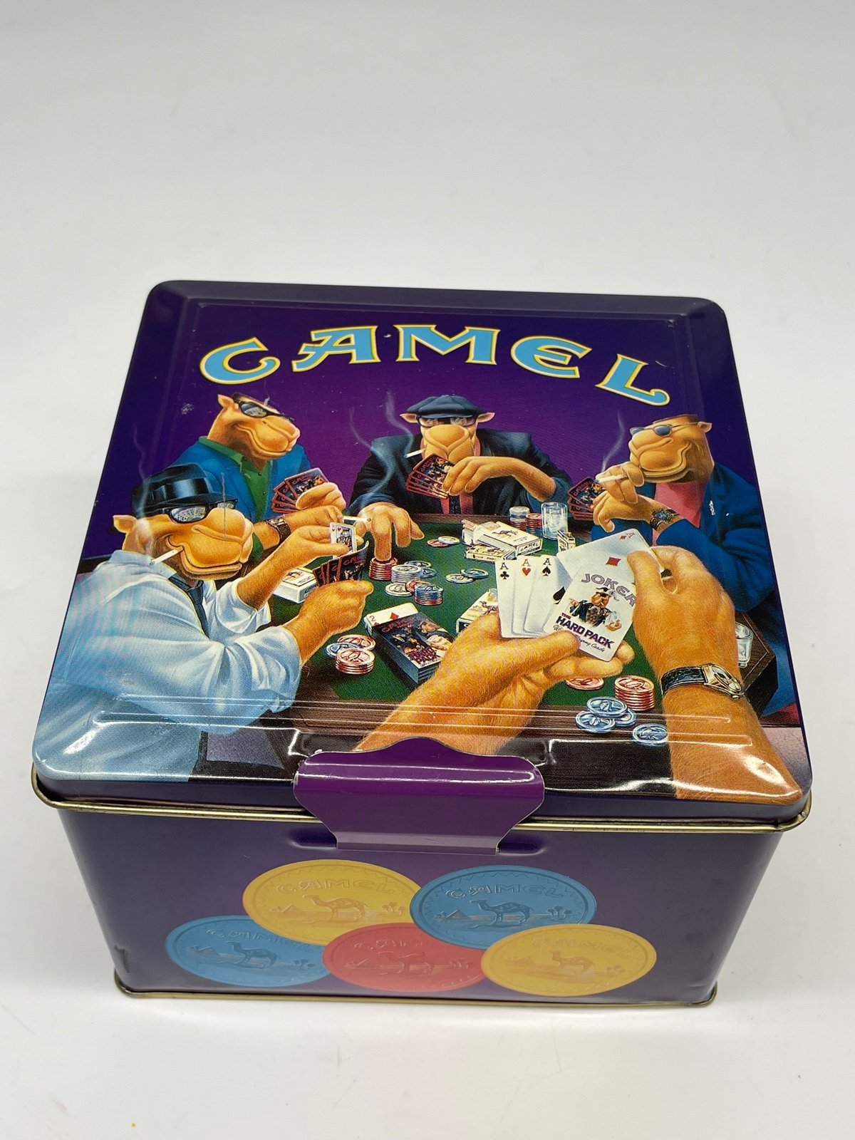 VINTAGE 1994 CAMEL Cigarettes POKER SET 2 Card Decks w Chips NEW in TIN BOX.