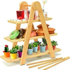 NEW 3 Tier Serving Tray Bamboo Party Serving Trays Wooden Tiered Cupcake Stand