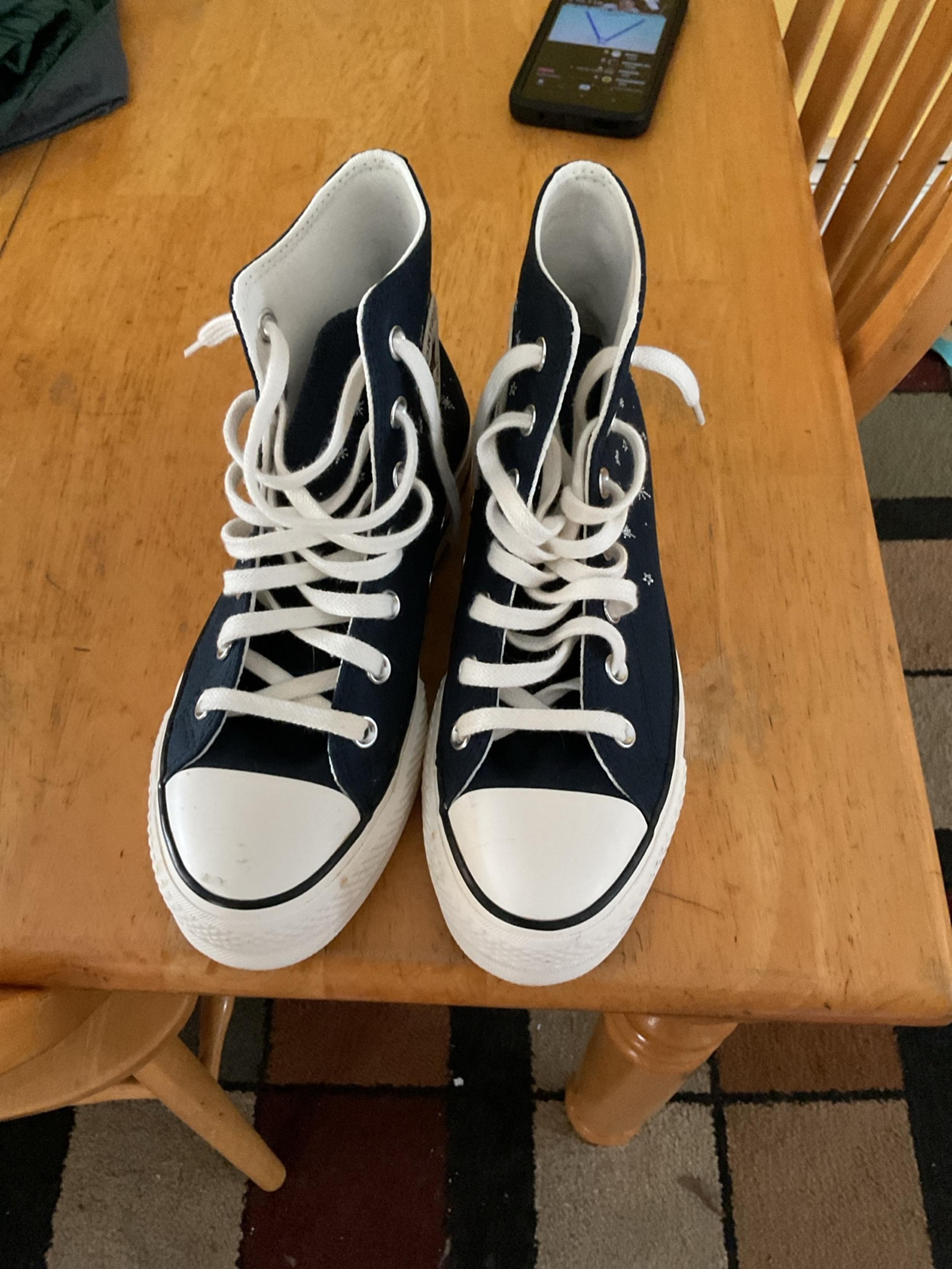 Blue silver star platform converse