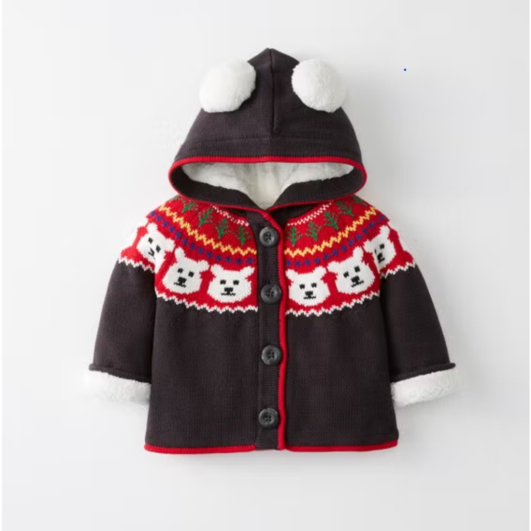 Hanna Andersson Sherpa Lined Pom Sweater Soft Black Polar Bear 12-18 mos | 75 cm