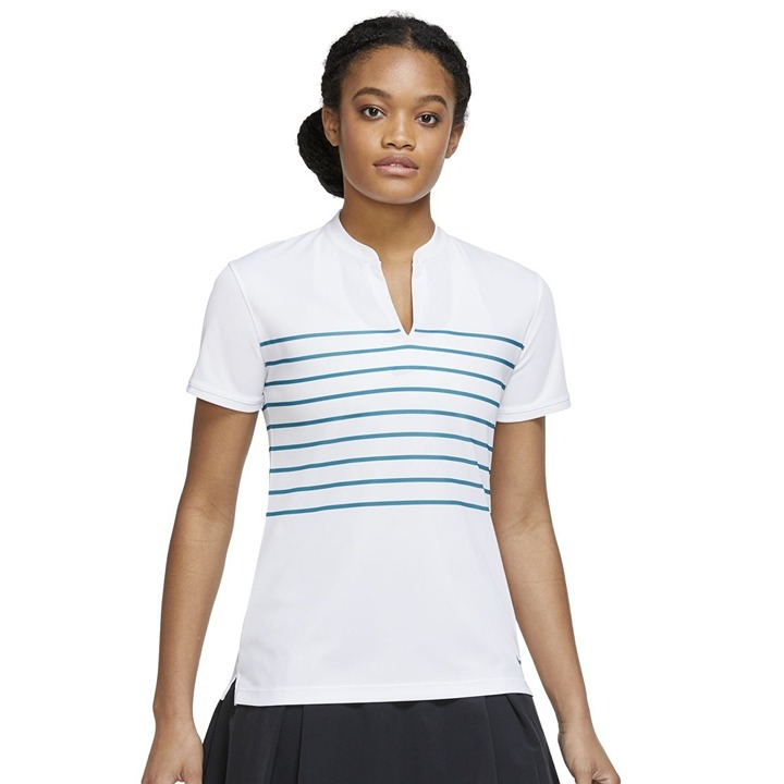 Nike Women Dri-FIT Victory Short Sleeve Striped Polo DH2304-100 White Size Small