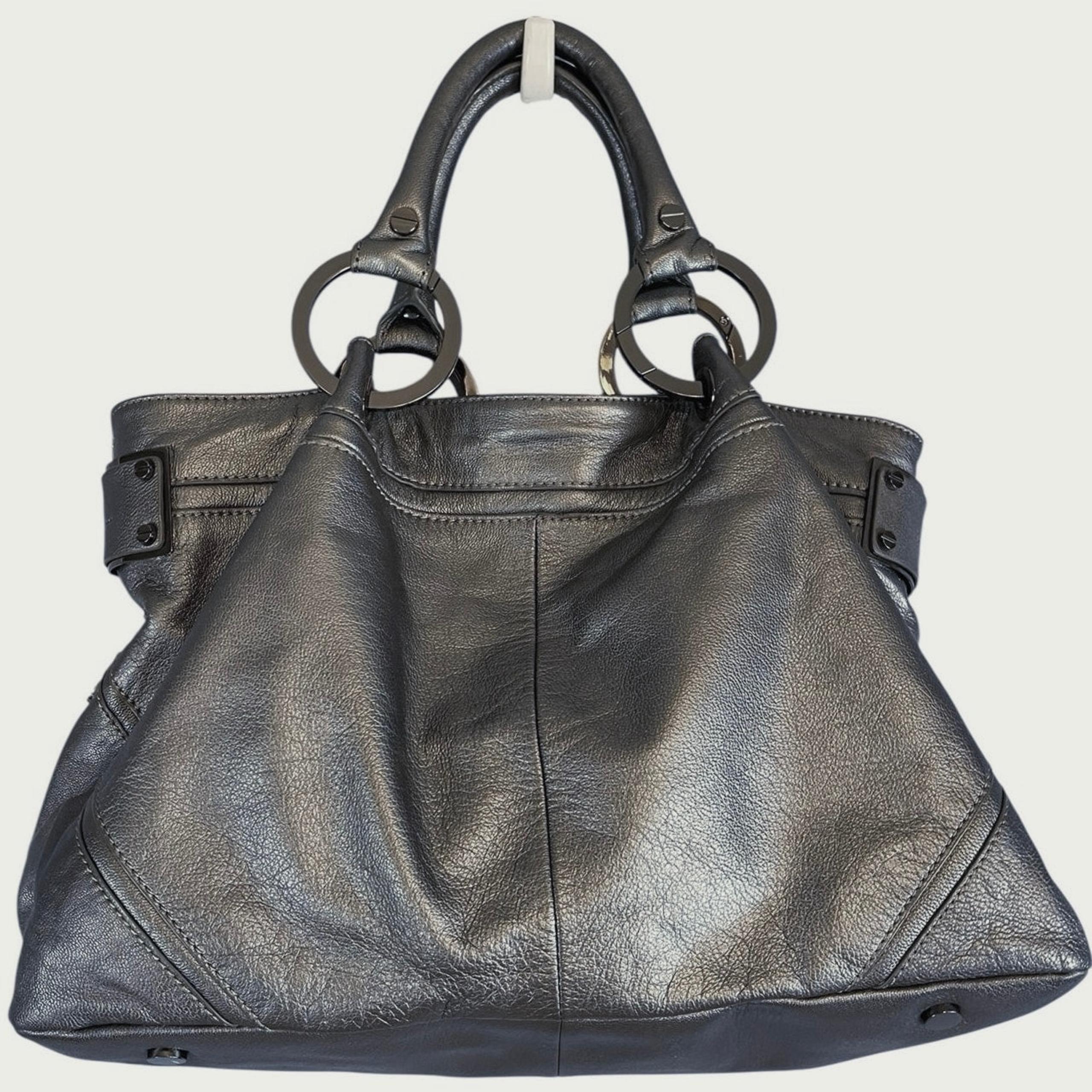 Kenneth Cole Gunmetal Gray Satchel Leather Handbag Purse