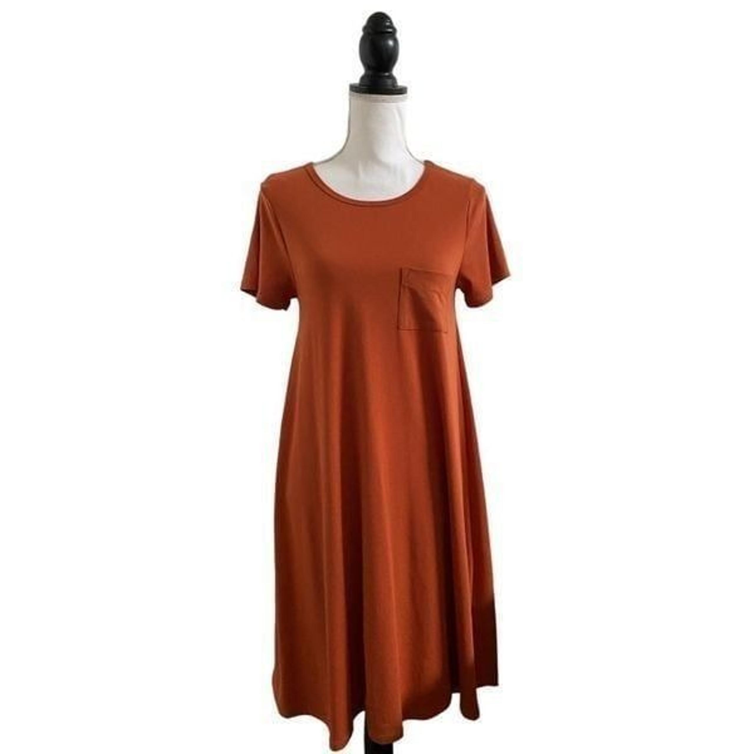 LuLaRoe High Low Style Carly Dress Solid Orange Short Sleeve Women’s Xtra Small