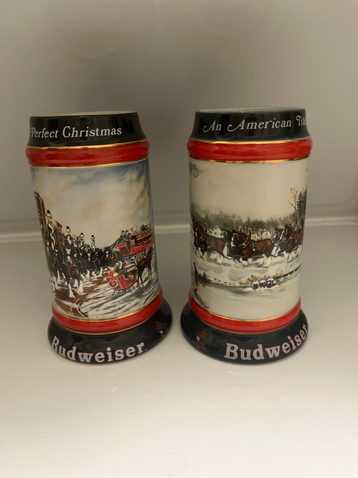 Vintage Budweiser beer steins, 1990 and 1992
