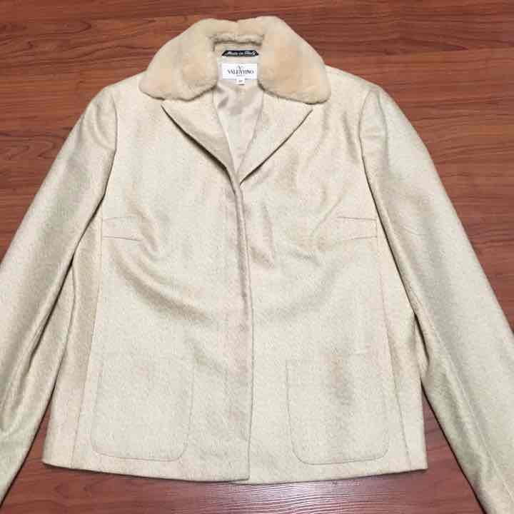 Valentino Miss V Beige Wool Coat,size 10