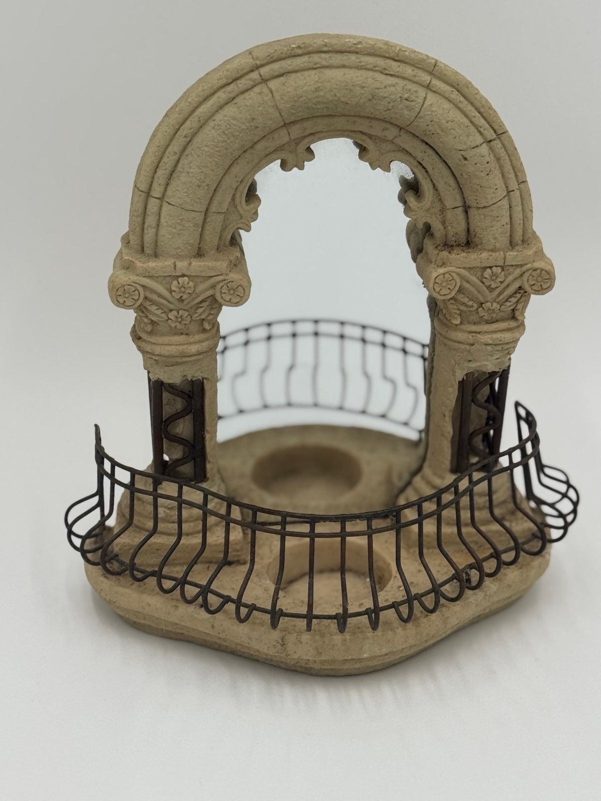 Vintage Miniature Balcony Arch Decor Stone Look Mirror Gothic Dollhouse Accent