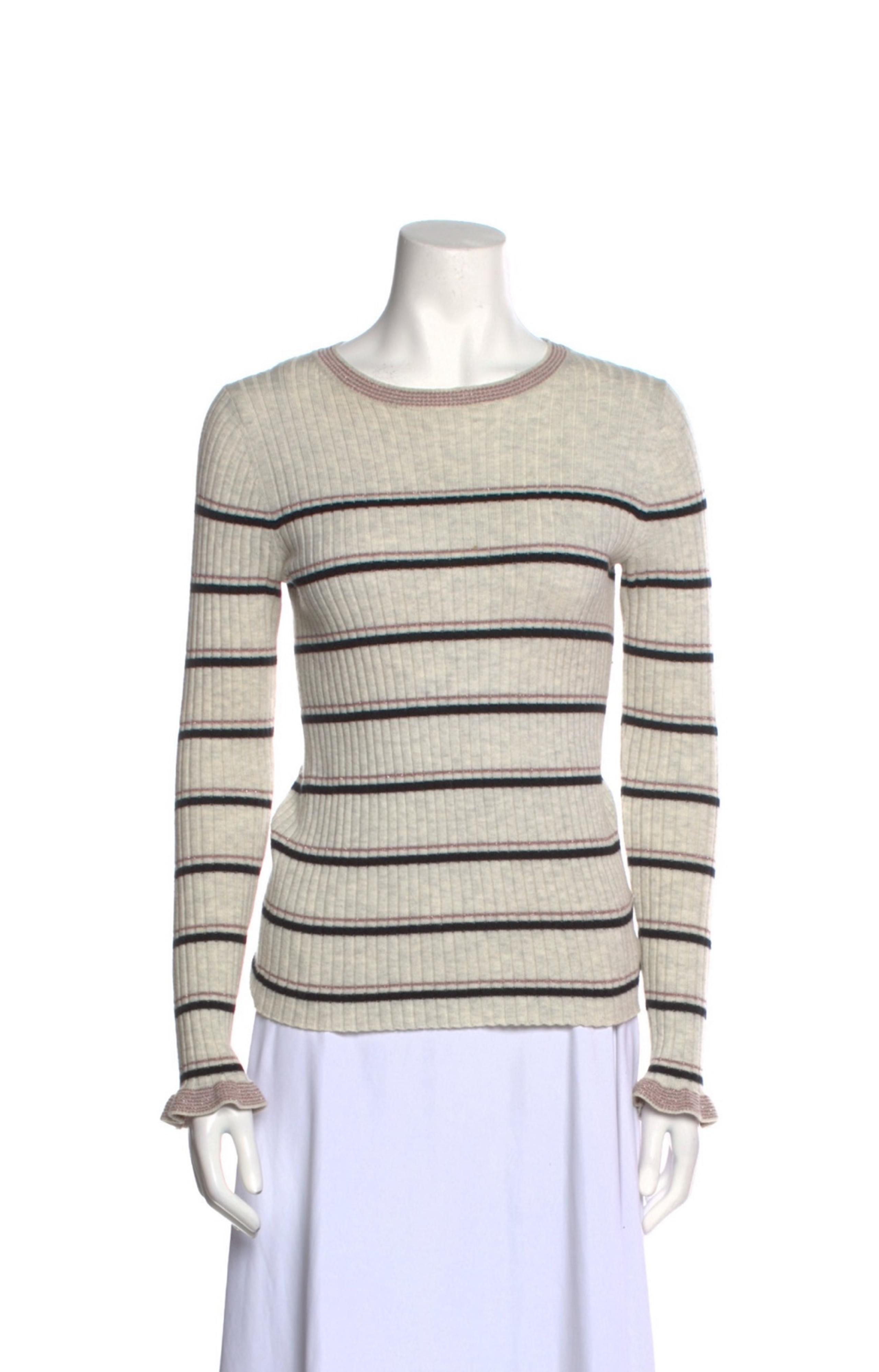 La Vie Rebecca Taylor Striped Scoop Neck Cream Sweater Size XS