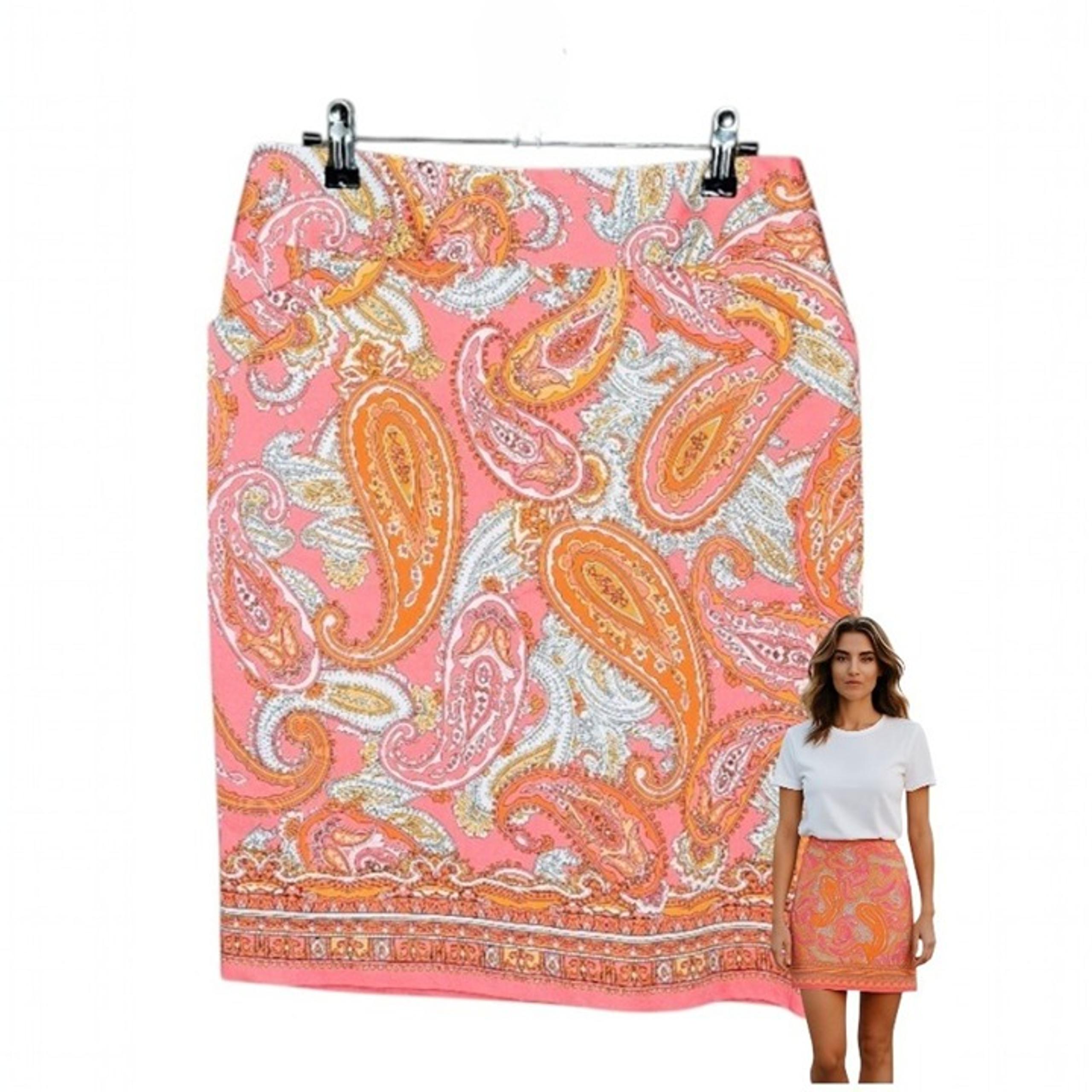 Charter Club Paisley Pencil Skirt Women's Size 2 Pet Pink Stretch Lined Pockets