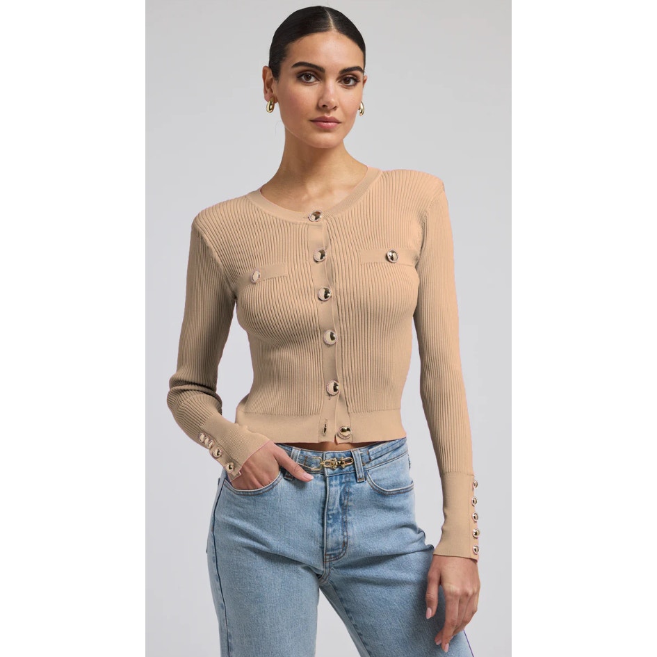 New Generation Love Pennie Rib Cardigan Camel Size Large