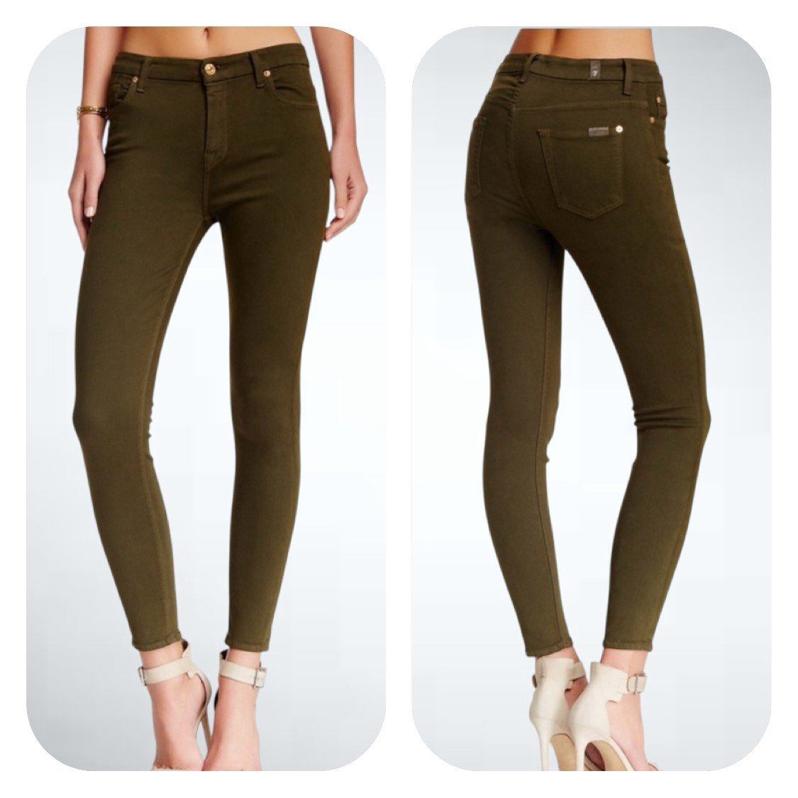 NWT 7 for all Mankind 25x26 ankle skinny gwenevere olive khaki corduroy jeans