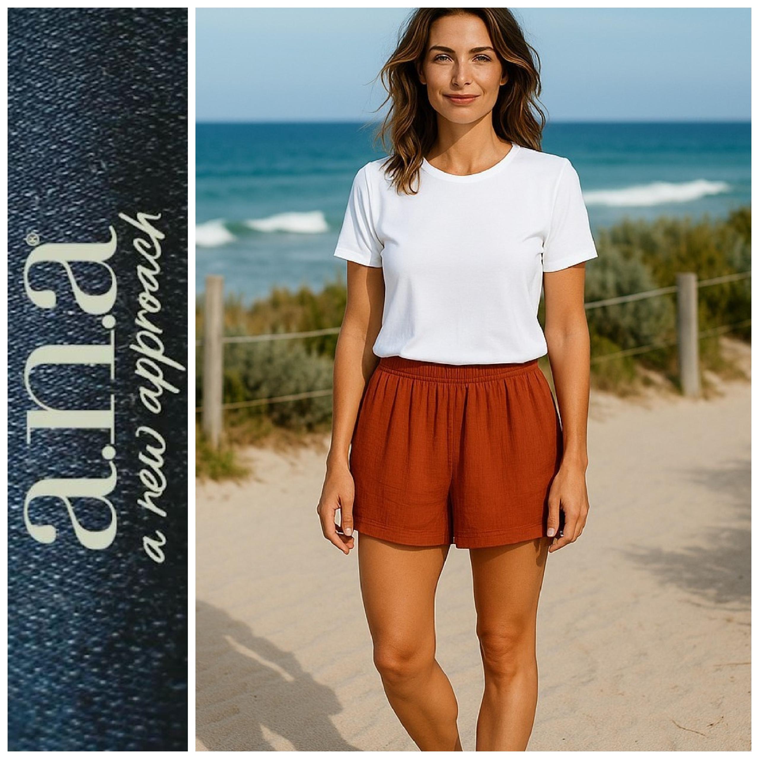 NWT a.n.a. A New Approach Sz XXL Cinnamon Cotton Gauze Pull On Shorts NEW