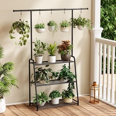 3-Tier Heavy-Duty Metal Plant Stand for Indoor and Outdoor Use, Hanging Plant Sh