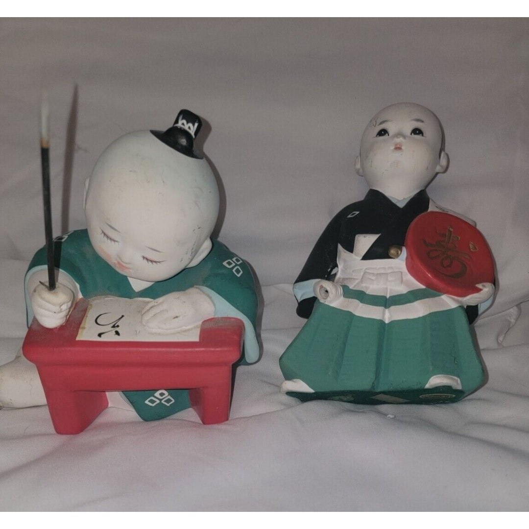 Set Of 2 JAPANESE GENUINE HAKATA DOLL ASSOCIATION clay Samurai figurine RARE