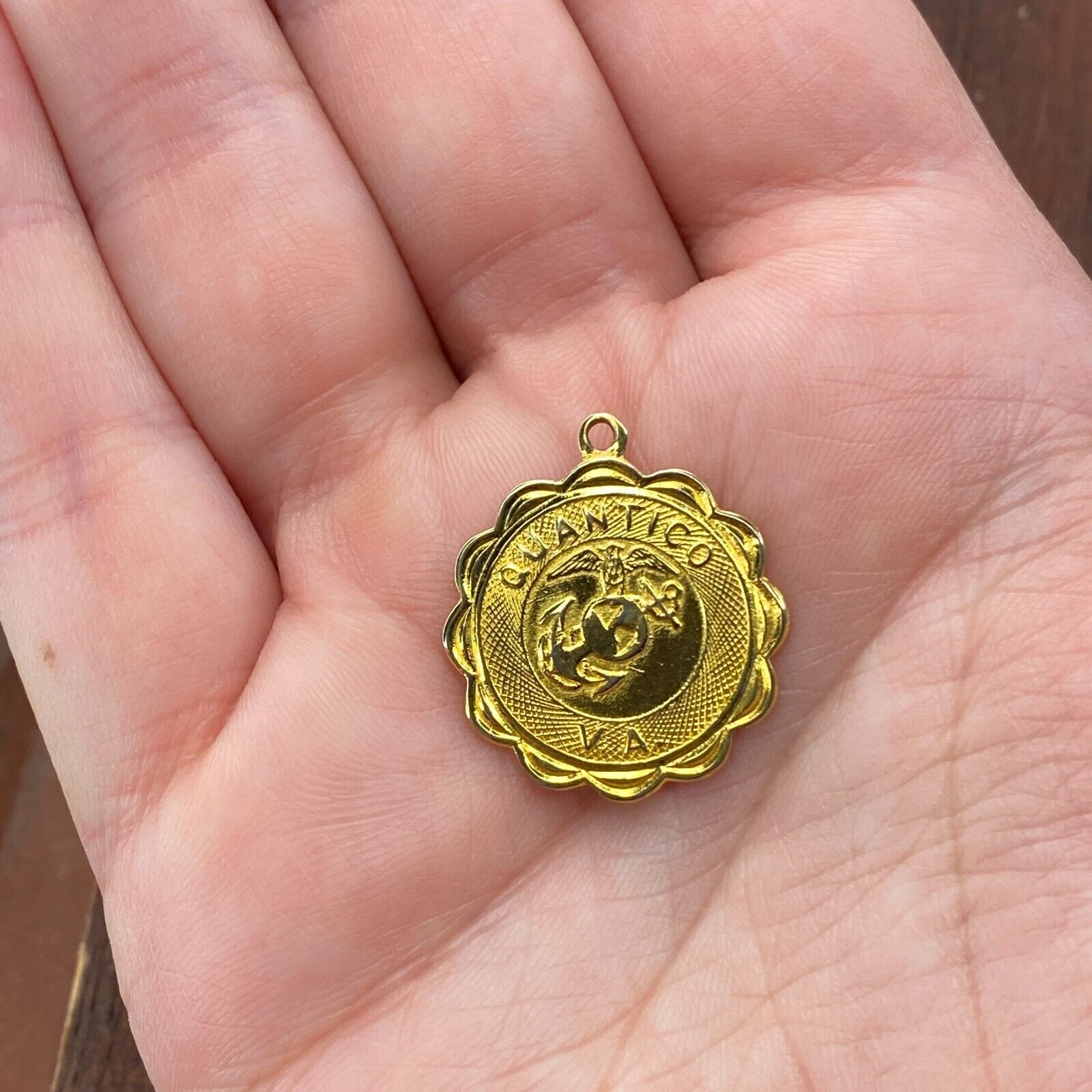 Vintage 925 Sterling Silver Quantico VA Marine Corps Base Round Pendant Charm