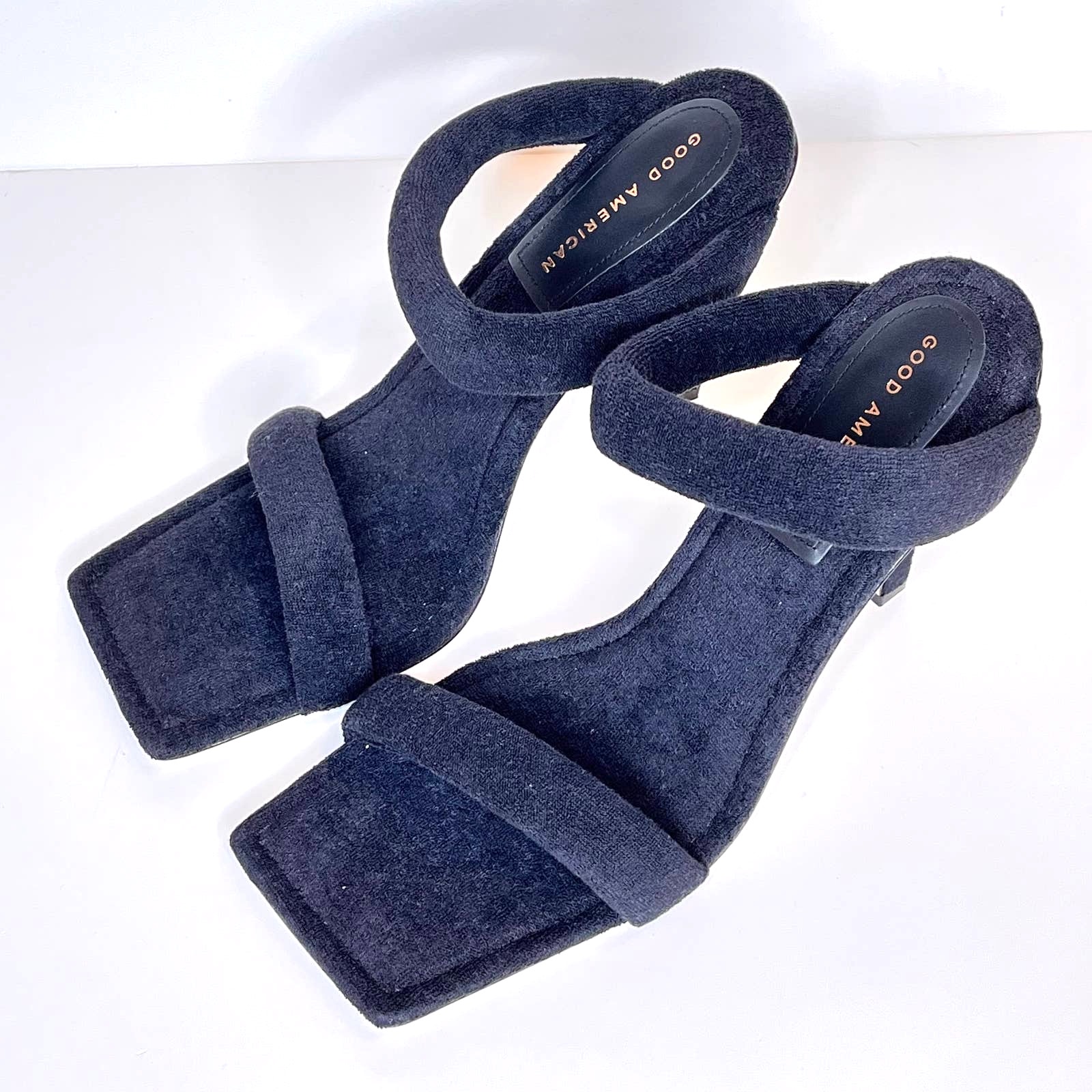 Good American Terry Slip-On High Heeled Sandals Black Womens 11