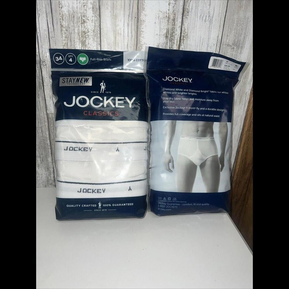 8 Full Rise Brief JOCKEY Classic STAYNEW Men's Size 34 WHITE Y-Front 100% Cotton
