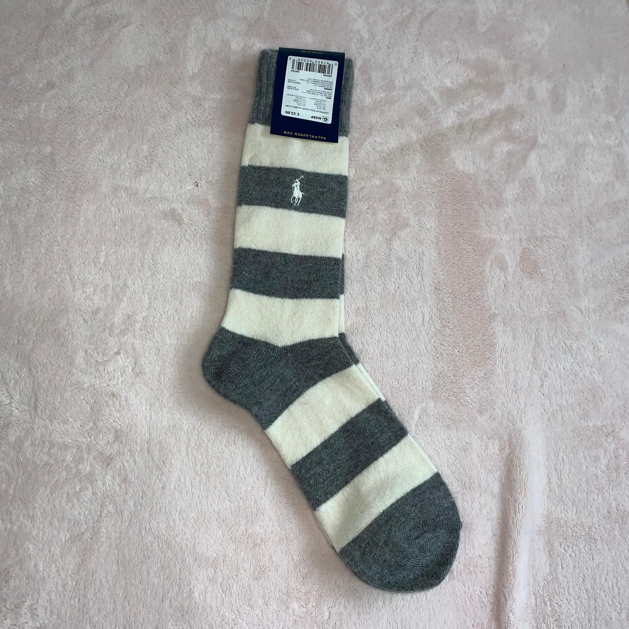 Polo Ralph Lauren cashmere grey and white stripe men’s socks