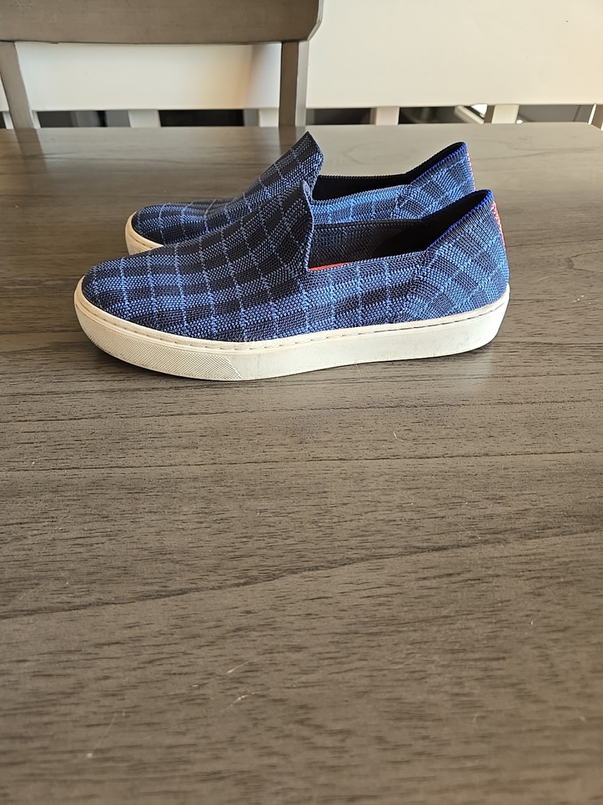 Rothy's The Sneaker Women's Knit Slip On Shoes Indigo Gingham Size 7.5