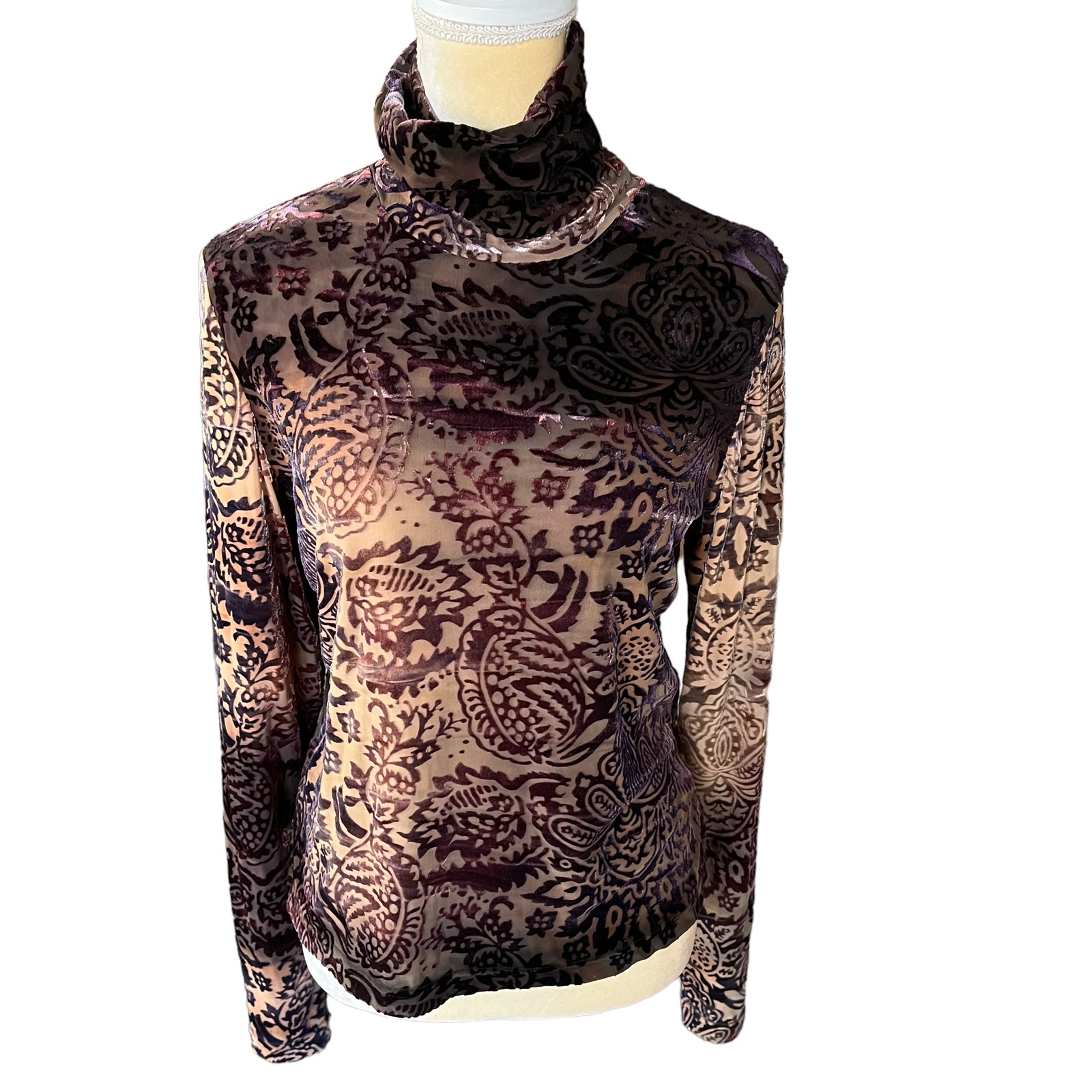 Sno Skins Ombre Burnout Velvet Turtleneck Top Long Sleeve Size Medium