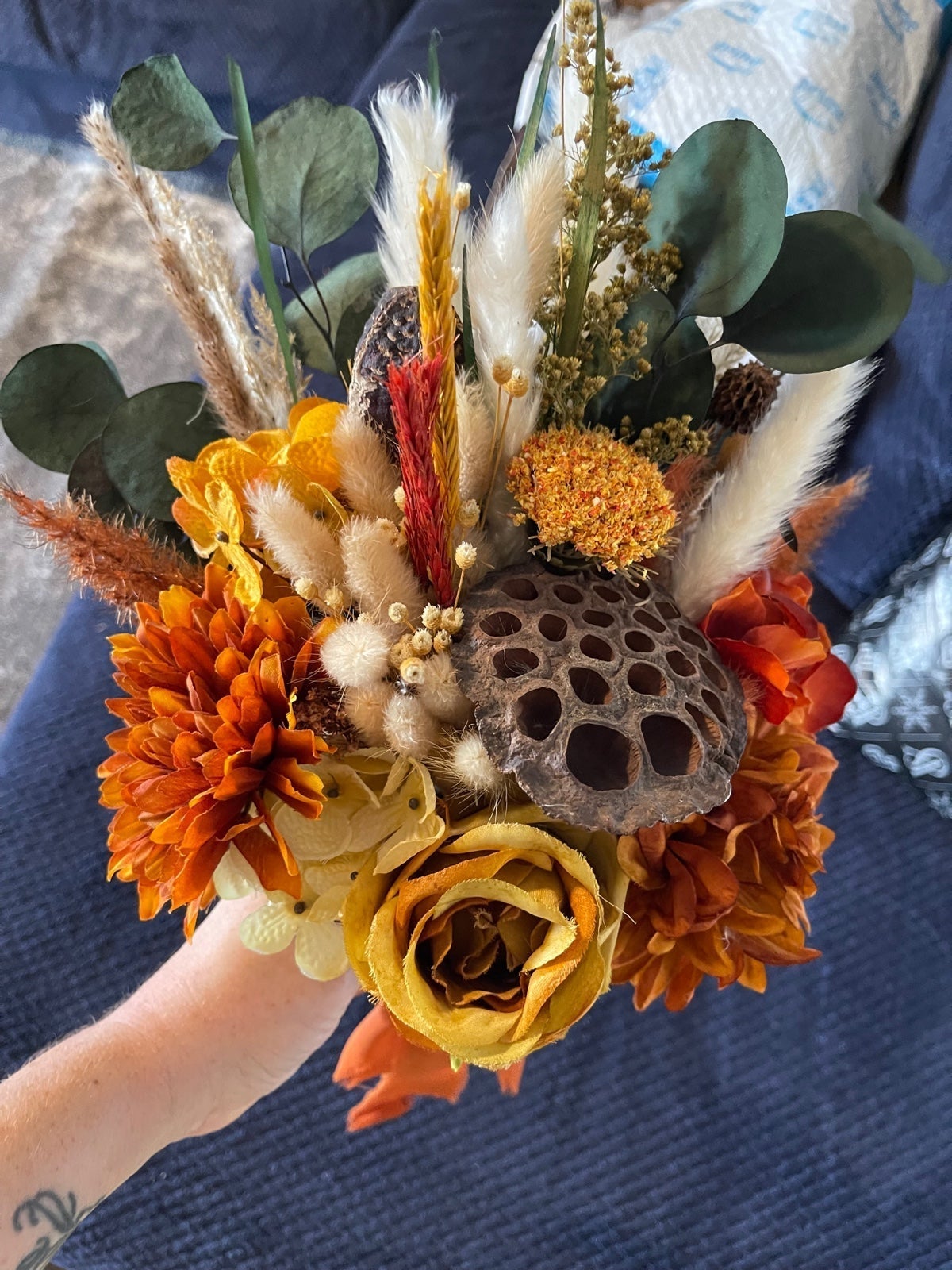Terracotta wedding bouquet and mini bride shops bouquet