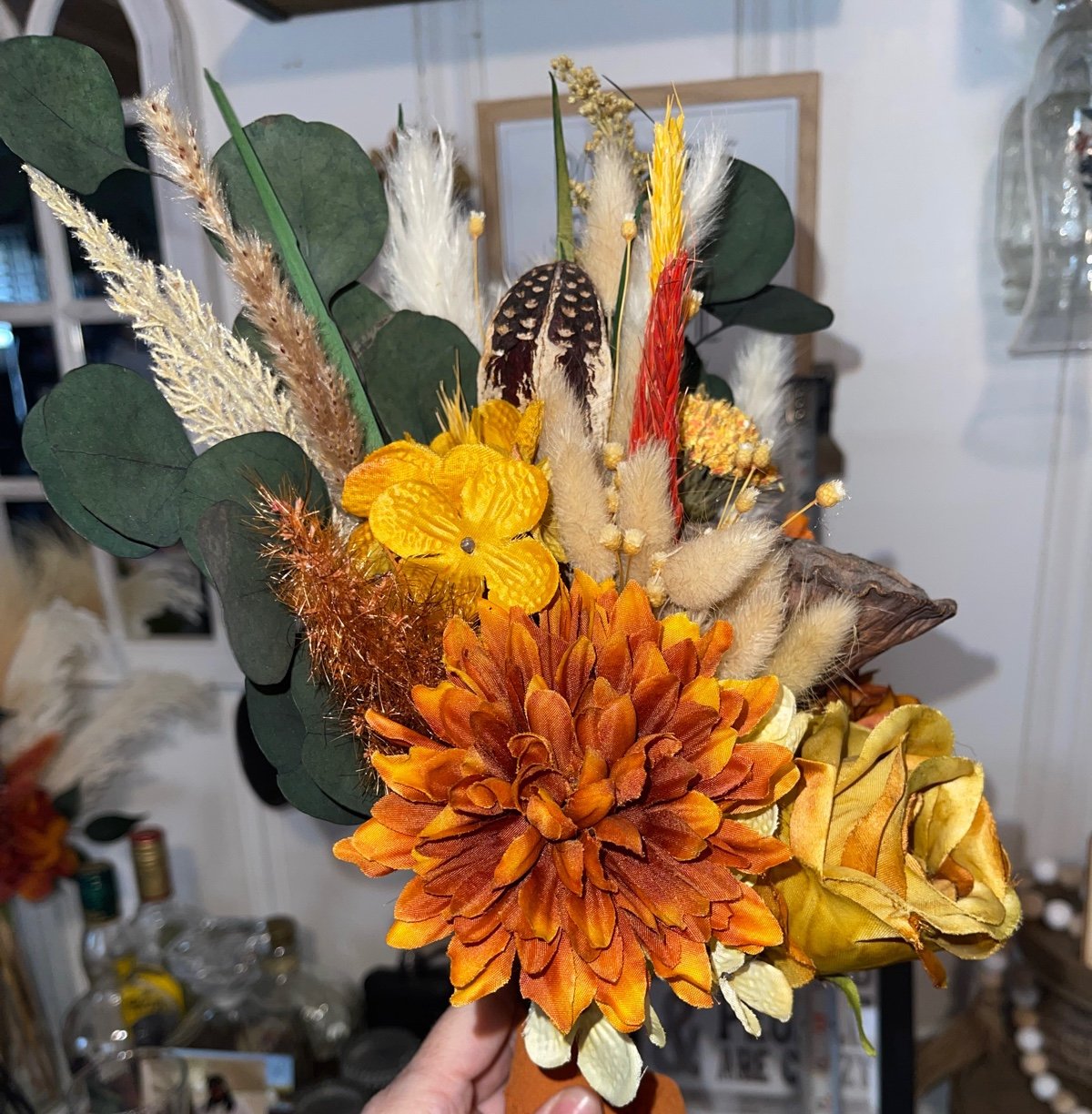 Terracotta wedding bouquet and mini bride shops bouquet