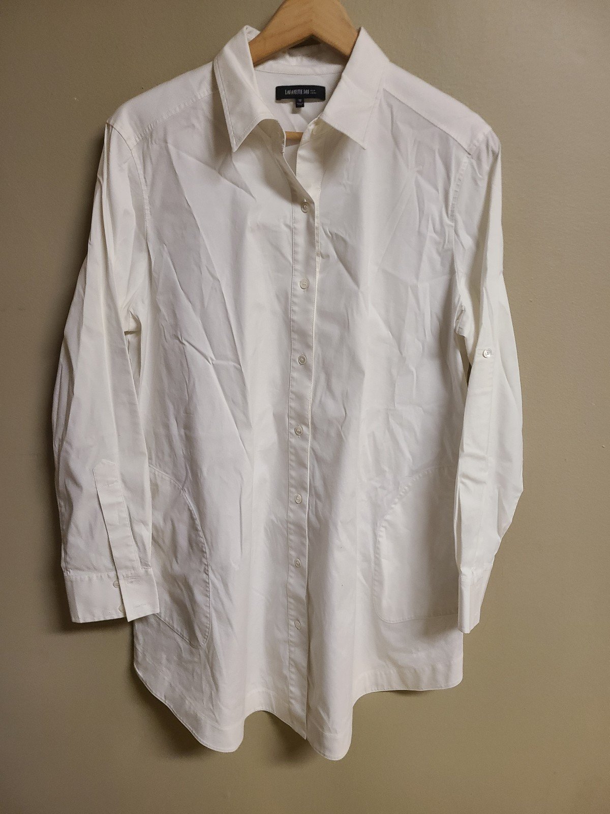 Lafayette 148 New York White Button Up Shirt Women's Size 12