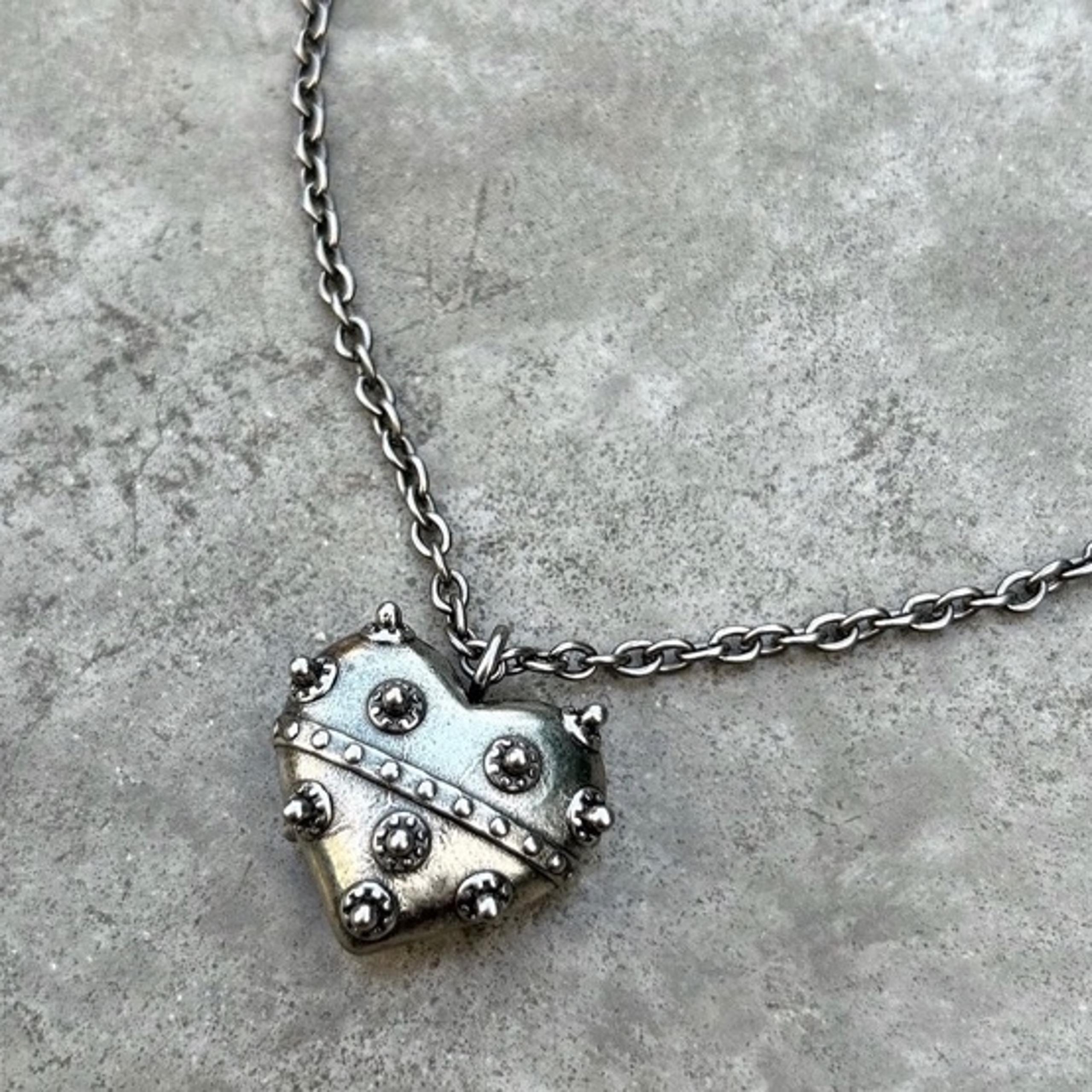 Stainless steel black gothic spike rivet puffy heart pendant necklace grunge y2k