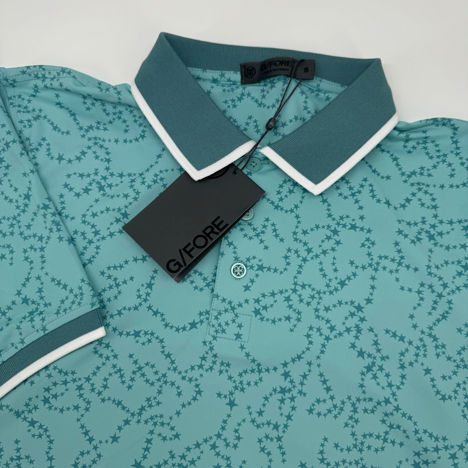 G/Fore Men’s Small Star Dust Rib Collar Tech Jersey Marine Short Sleeve Polo