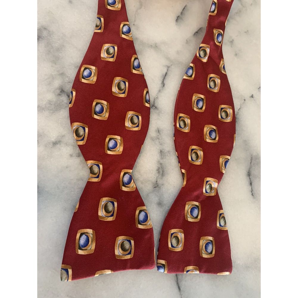 NWT Jos A Bank 100% Silk Handmade Red Geometric Self Tie Adjustable Bow Tie
