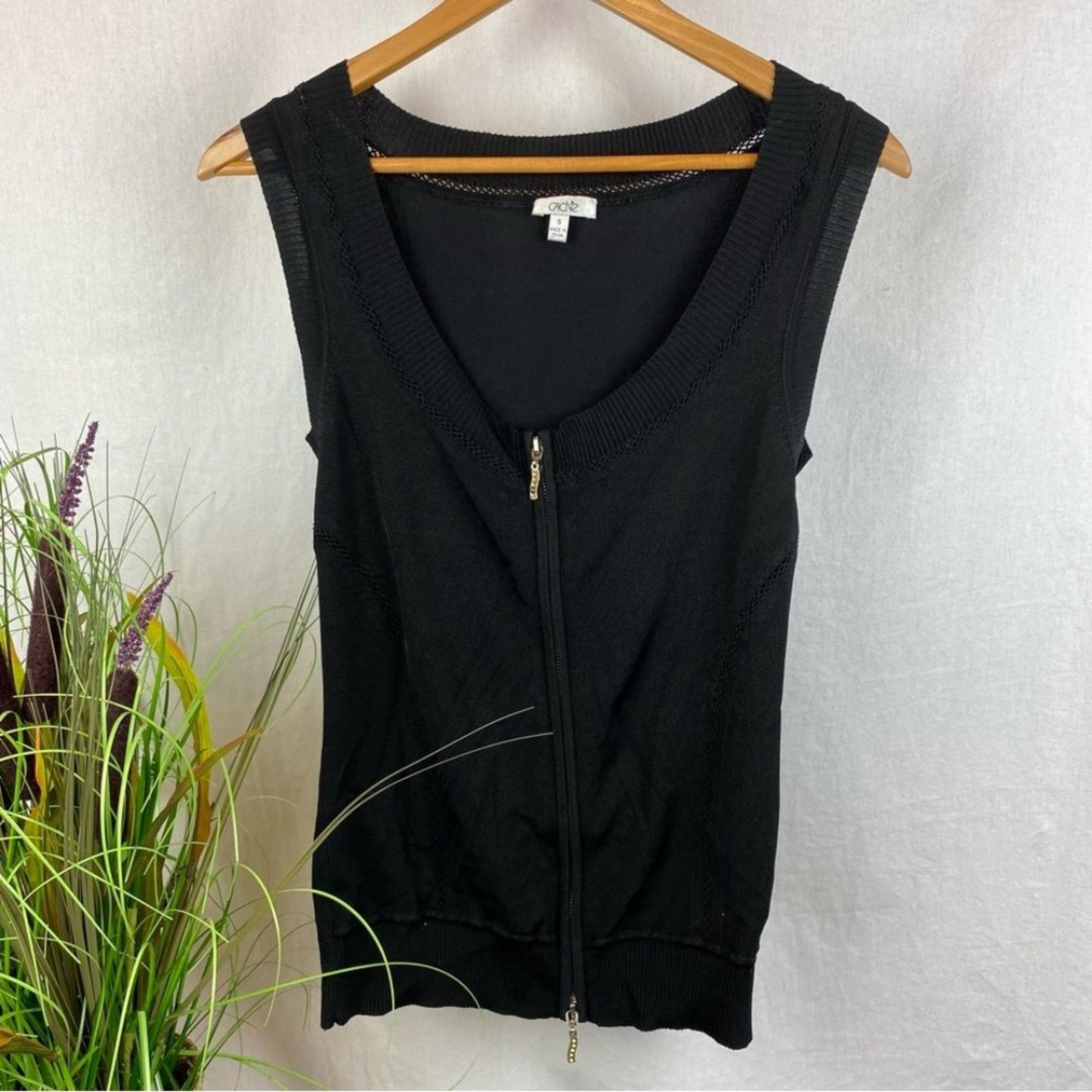 Cache Black Zip Up & Down Ribbed Woven Knit Sleeveless Top S