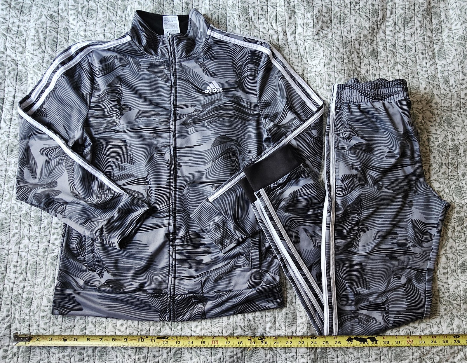 Adidas Tricot Camo, Gray tracksuit set, jacket sz 18/20, pants sz 14/16.
