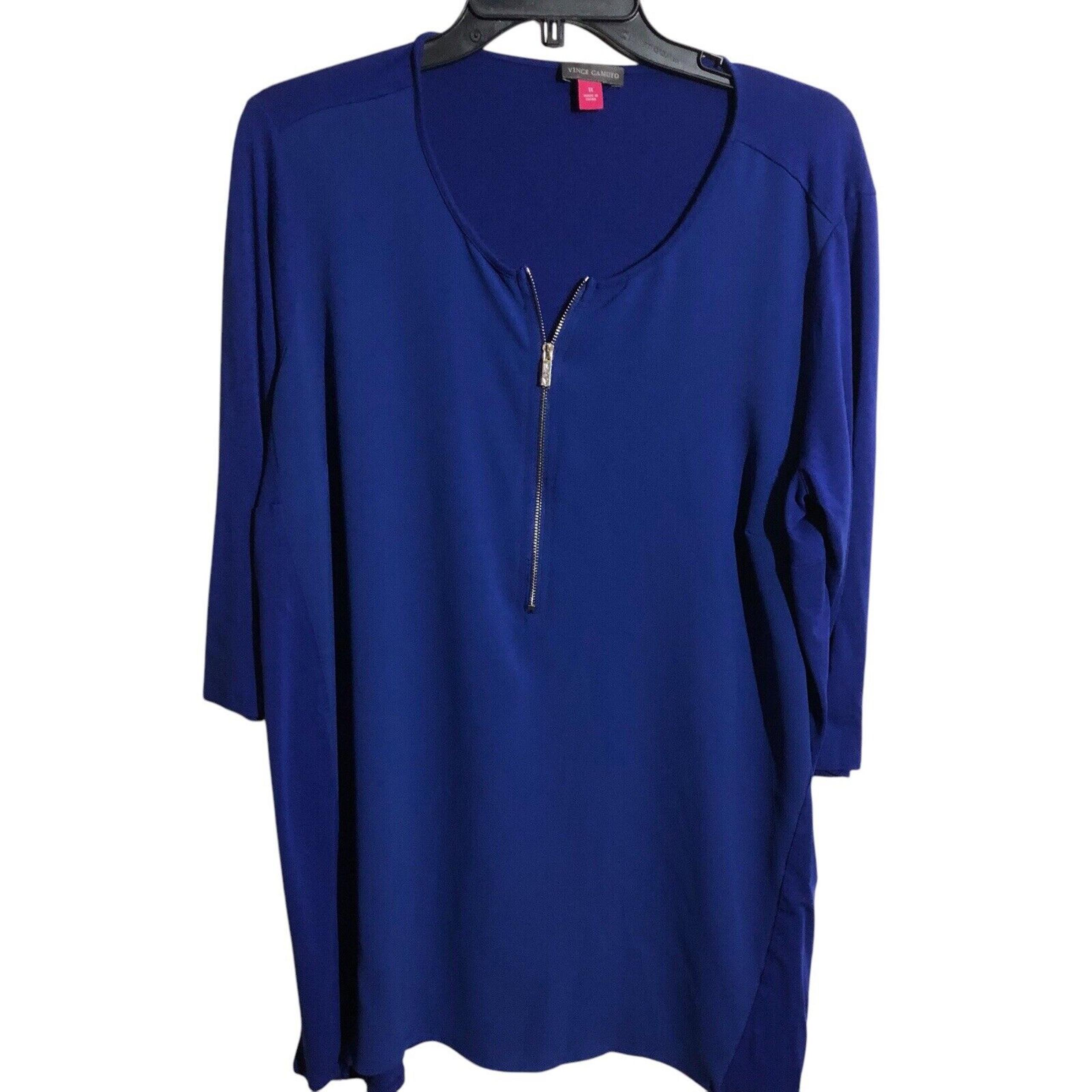 Vince Camuto Tunic Top Sz 2x Blue 1/3 Zip Front 3/4 Sleeve Hi Lo Tunic Blouse