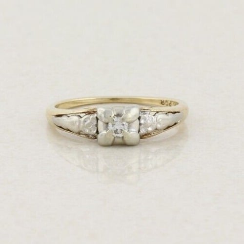 14k Yellow Gold & White Gold Diamond Ring Art Deco Antique Size 6