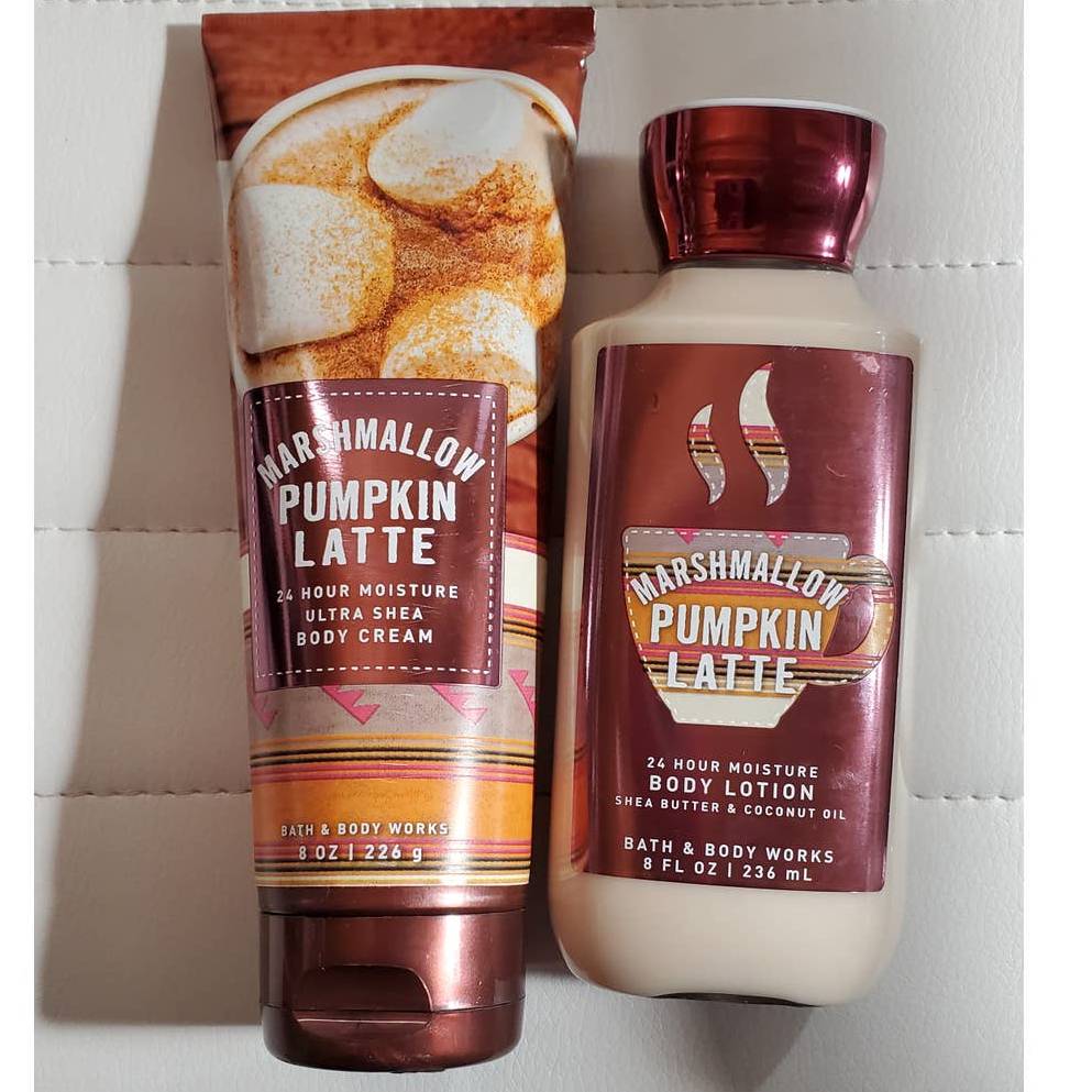NEW! Bath & Body Works Marshmallow Pumpkin Latte Body Cream Lotion 2pc Set