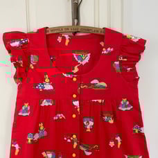 Girls vintage mushroom print tunic top dress, woodland creatures cottagecore 5/6