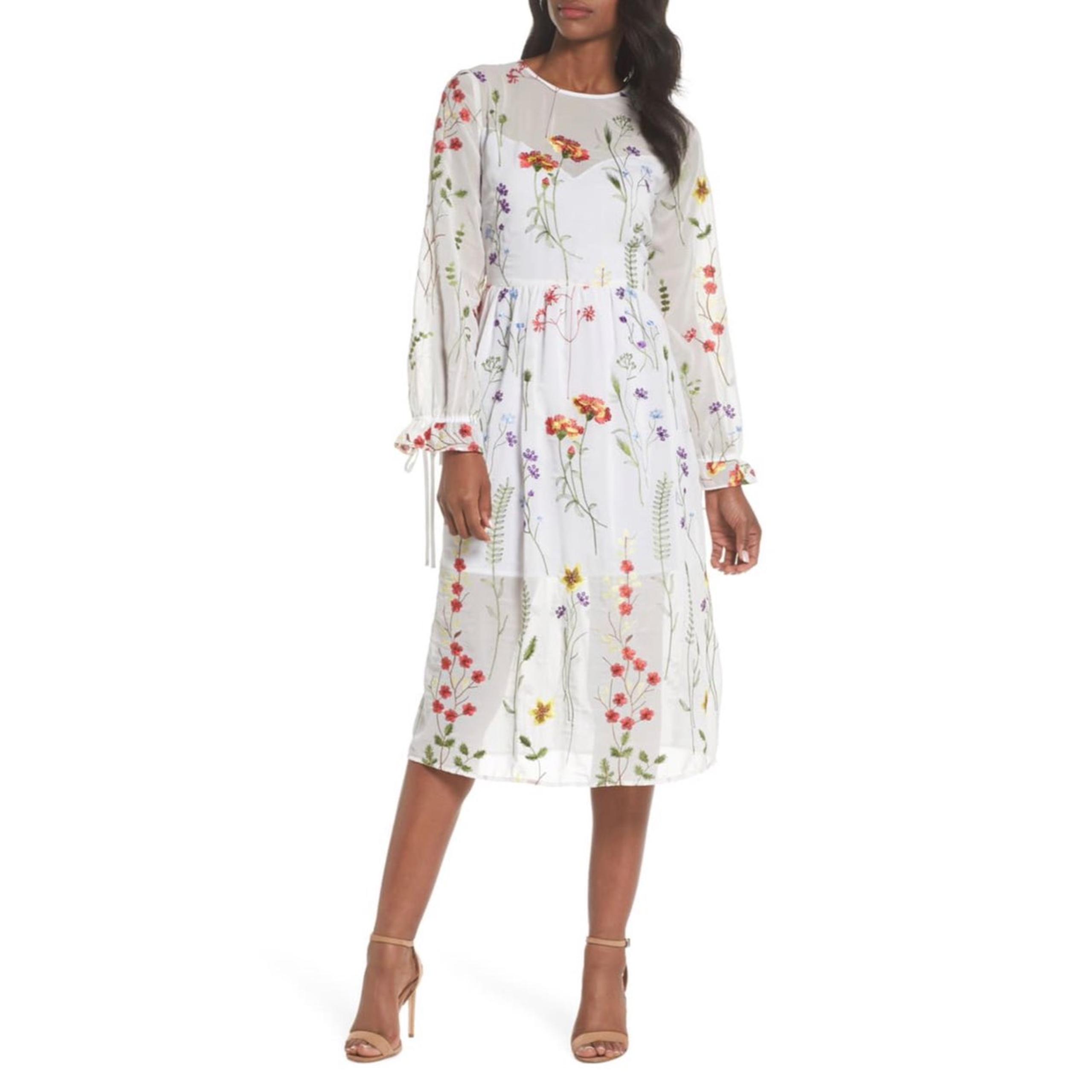 Chelsea28 Sheer Embroidered Midi Dress